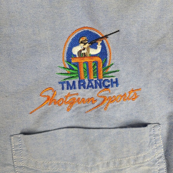 Lee Shirt Mens Large Blue Casual Collection TM Ranch‎ Cotton Button Embroidered - Picture 4 of 10